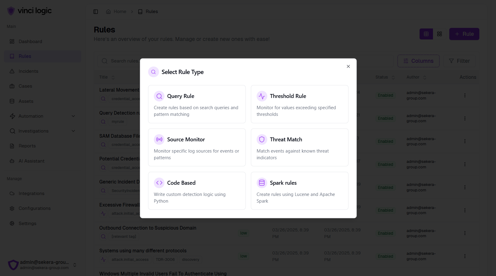 Diverse Detection Rule Types